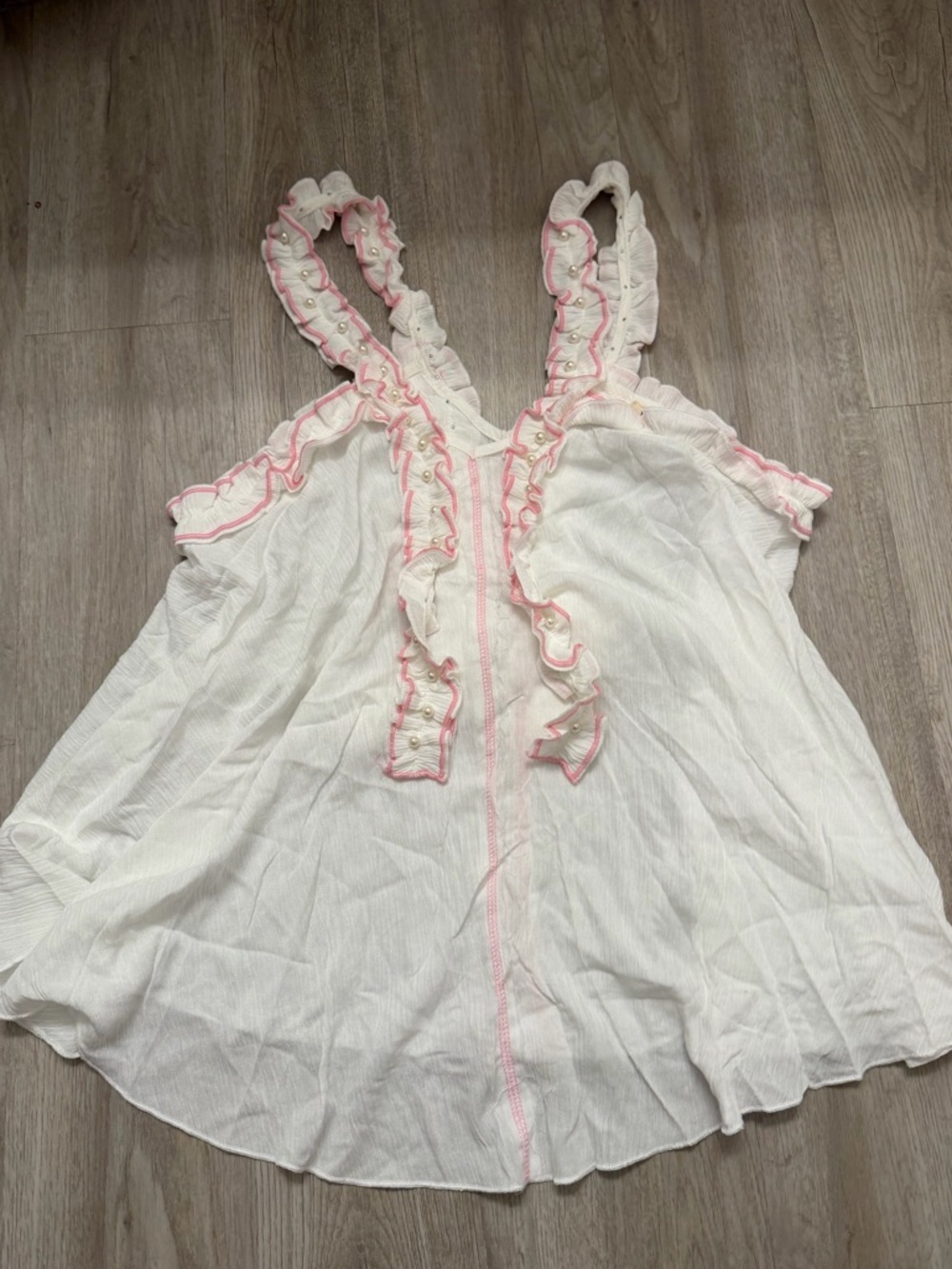POL White with Pink Ruffle Trim tank top